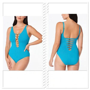 BLEU BY ROD BEATTIE PARADISE FOUND LOW NECK ONE PIECE SWIMSUIT